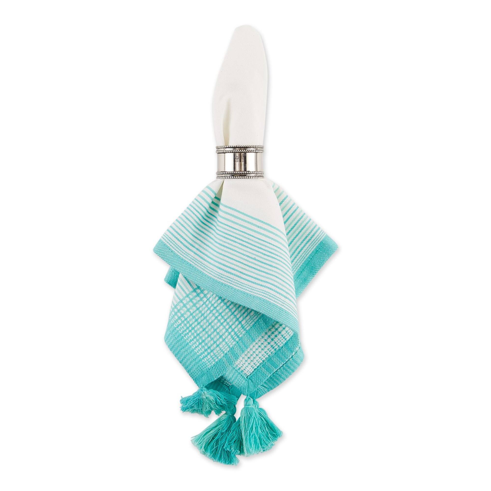 DII® Antique Striped Turquoise Tassel Napkins, 6ct.